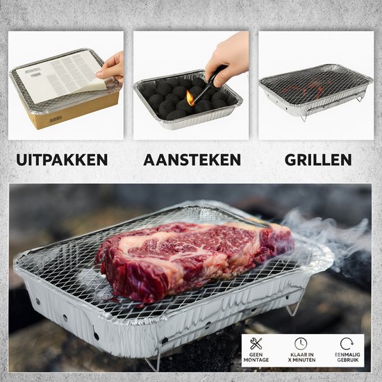 Wegwerpbarbecue 12 stuks - Instant BBQ met 600g Houtskool - Gebruiksklaar voor Camping, Park en Strand van Premo — afbeelding 5