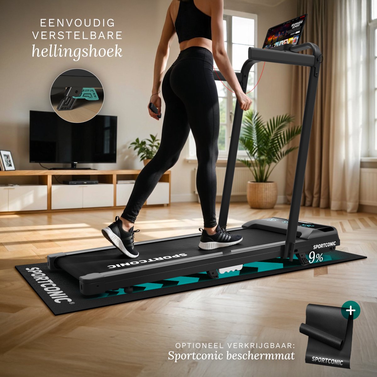 Afbeelding 3 van Sportconic Loopband 1-12km/u – Walking Pad – Loopband Inklapbaar – Wandelband – Met Hellingfunctie – Incl. Tablethouder en Afstandsbediening