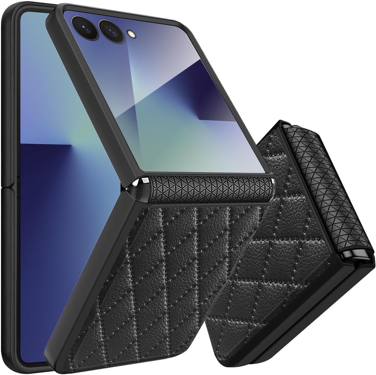 Zandarix Geschikt voor Samsung Galaxy Z Flip 7 - Scharnier - Ingebouwde Screenprotector - Opvouwbaar - Rasterpatroon - Back Cover Hoesje - Zwart