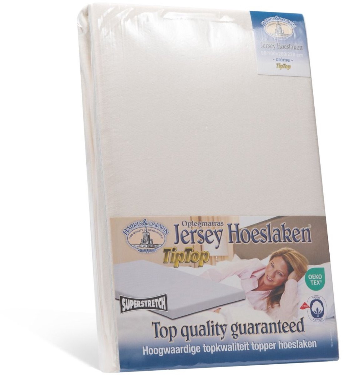 H&D Topper Hoeslaken - 100% Jersey Katoen - 90x200 cm - Tot 15cm matrasdikte - 220 g/m² - Creme
