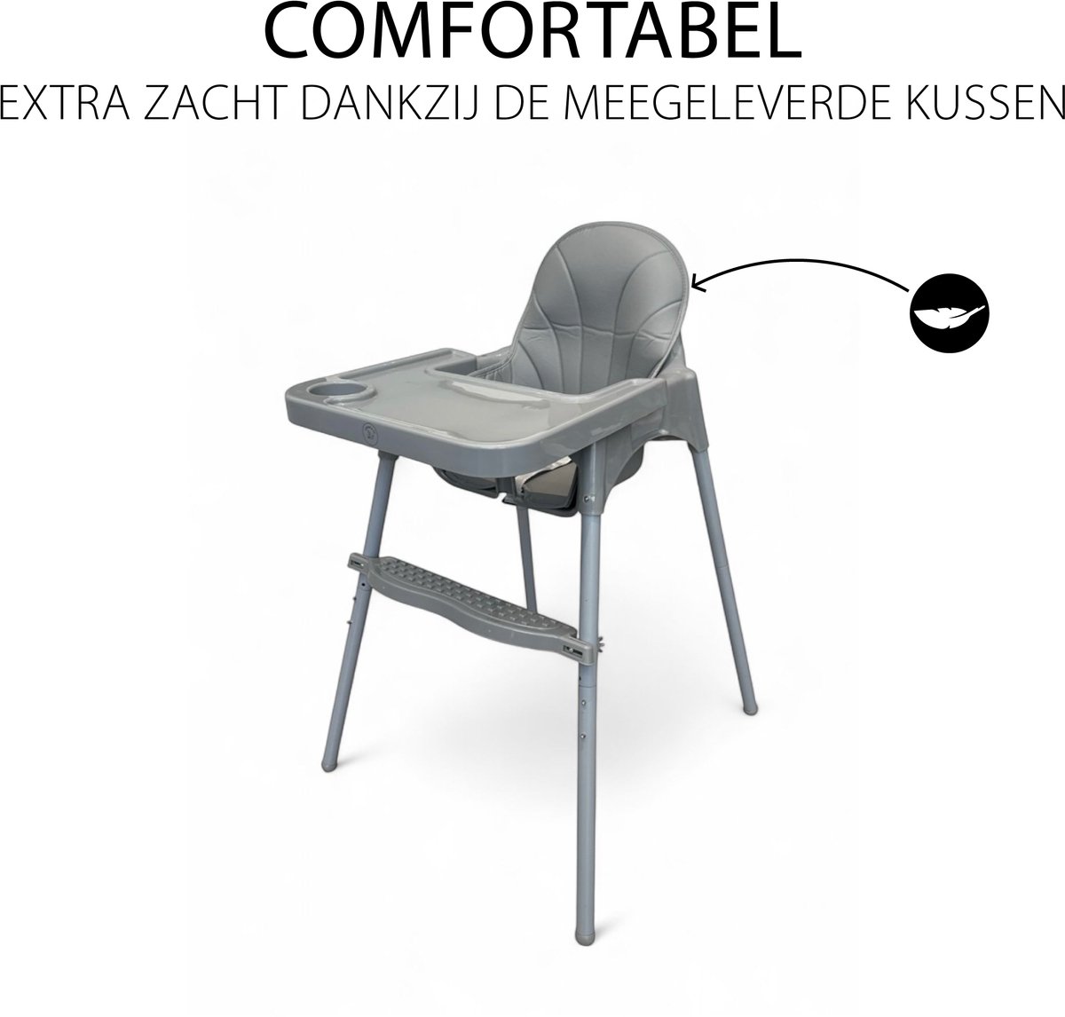 Liefjes & Co Kinderstoel - Eetstoel Baby – Inclusief Kussen – Verstelbare Baby Eetstoel – 2 in 1 & Peuterstoel – Grijs thumbnail 3