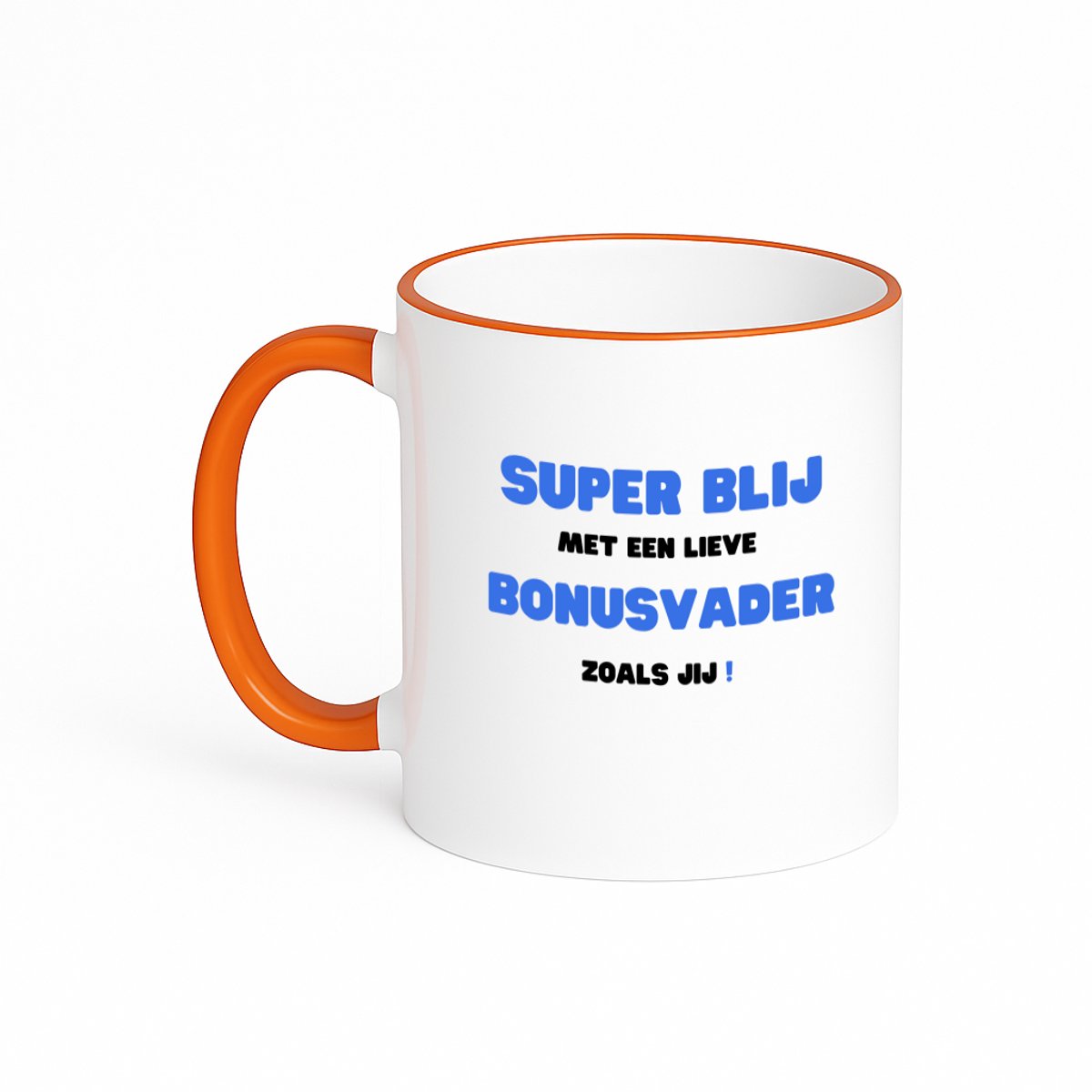 Hacebo® - super blij met een lieve bonusvader zoals jij koffiebeker met gekleurde rand oranje - Papa - de liefste bonusvader - thee mok - koffie beker - vader cadeautjes - vaderdag - verjaardag - geschenk - kado - koffiemok - 330 ML