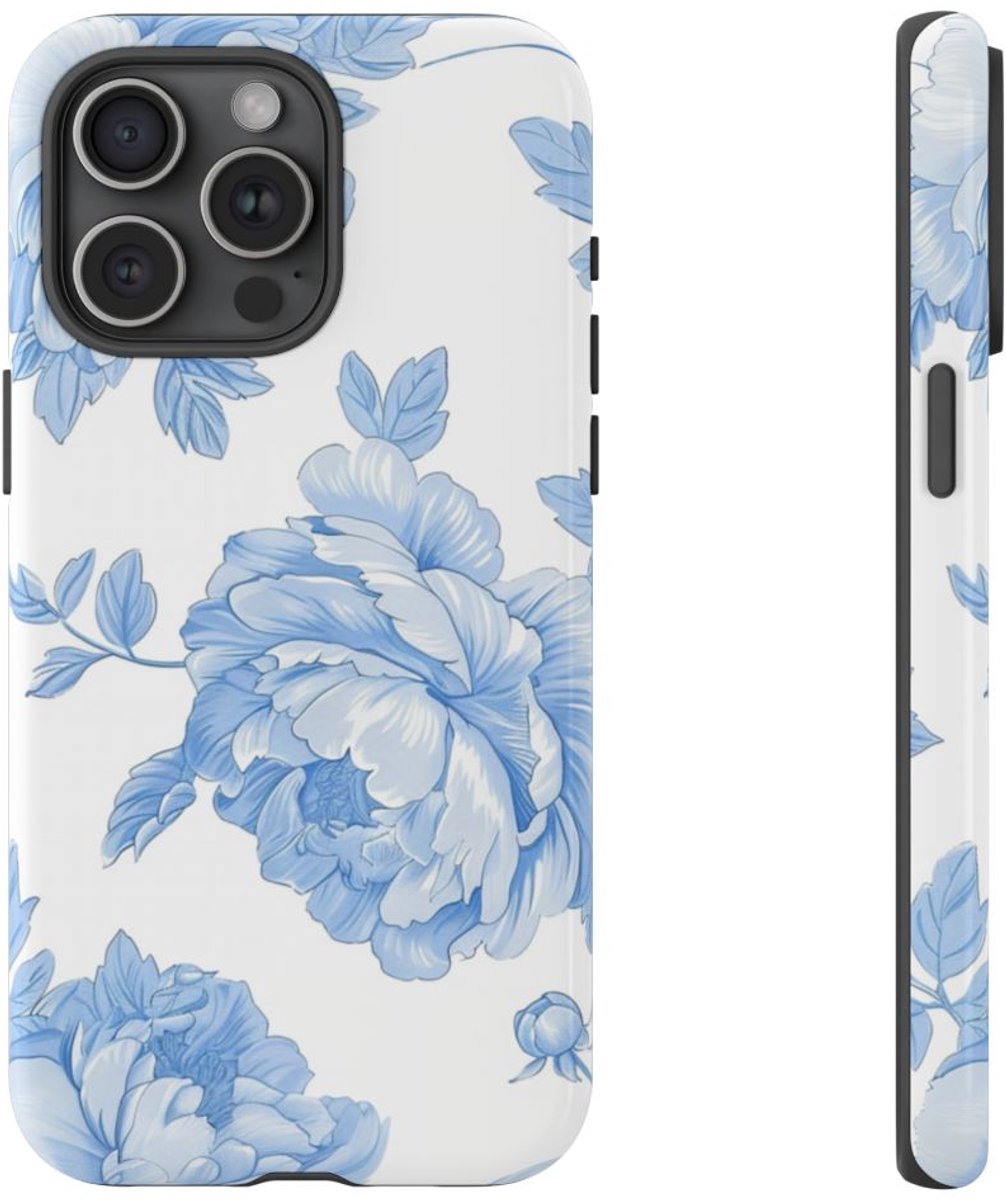 Lichtblauw Pioenrozenmotief – Telefoonhoesje Geschikt voor iPhone 15 Pro Max