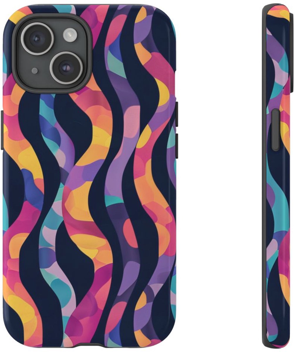 Kleurrijk Golvend Abstract Patroon – Telefoonhoesje Geschikt voor iPhone 15