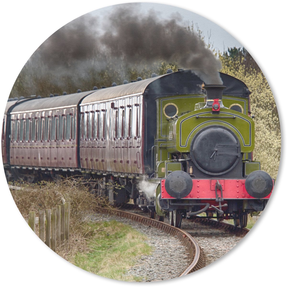 Muismat rond 30x30 cm - Mousepad Een aankomende stoomtrein - Ronde muismatten
