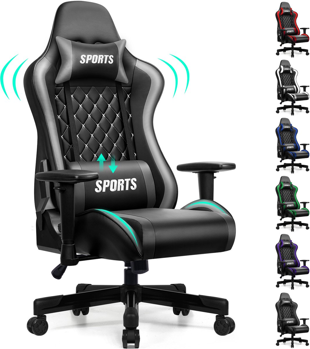 Hiaonyx Gamestoel 170° Verstelbare Rugleuning Grijs