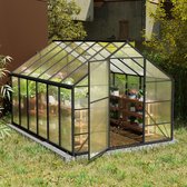LZQ Premium kas van aluminium met loopdeur, versterkte fundering, dakraam en deur, weerbestendig en temperatuurbestendig voor tomaten, groenten en planten - 380x250x205cm