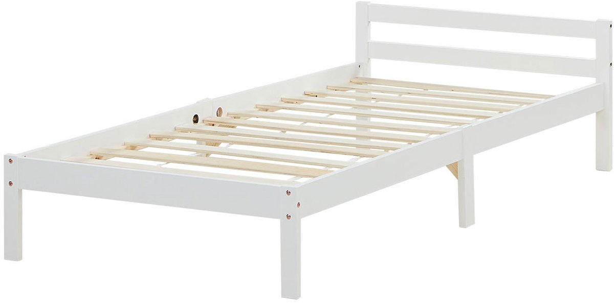 Homestyle4u Houten bed - 90x200 cm - Wit - Opbergruimte