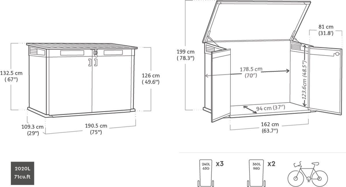 Keter Venetian Armoire de rangement - 2020L - 190x109x132,5 cm - Brun