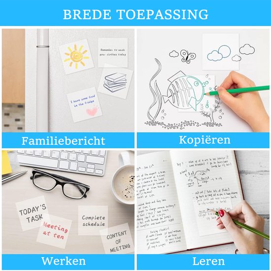 Ouxayapl 600 stuks transparante zelfklevende notities, waterdicht, doorzichtige sticky notes voor school, kantoor, thuis (vier maten