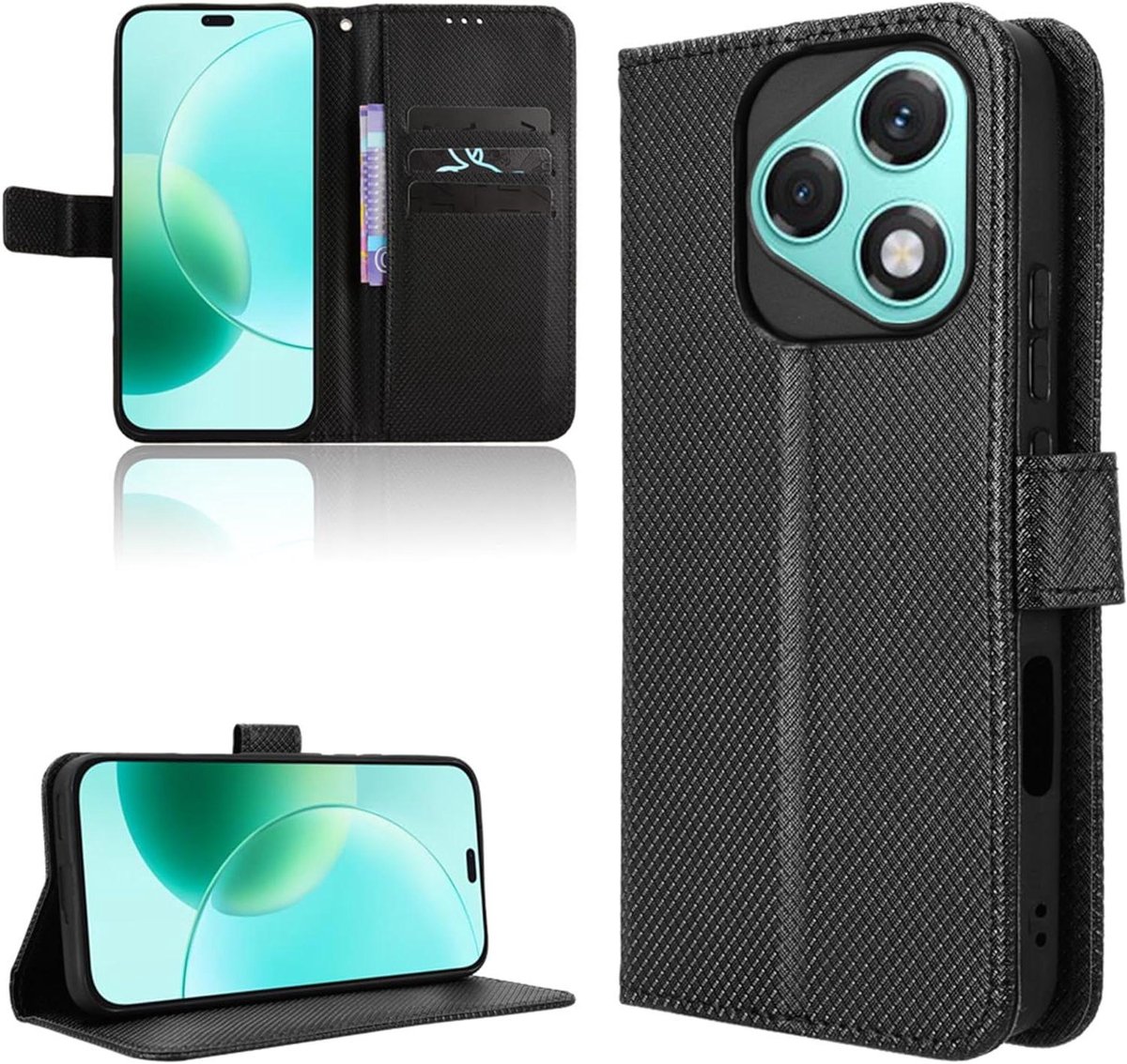 Portefeuille hoesje voor Honor 400 Lite - Schokbestendig en premium vezel - Kaartvakken en magneetsluiting - Zwart.