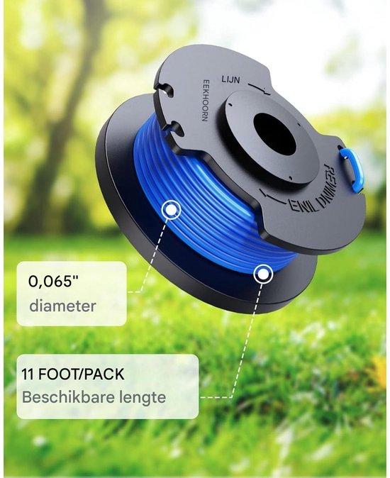 Dussdote Trimmerspoelen - Grasmaaierspoelen - Geschikt voor Ryobi One+ 18V 24V 40V grasmaaiers - Ø 1,65 mm - lengte 3,3 m - 6 vervangende spoelen + 1 afdekking van Dussdote — afbeelding 4