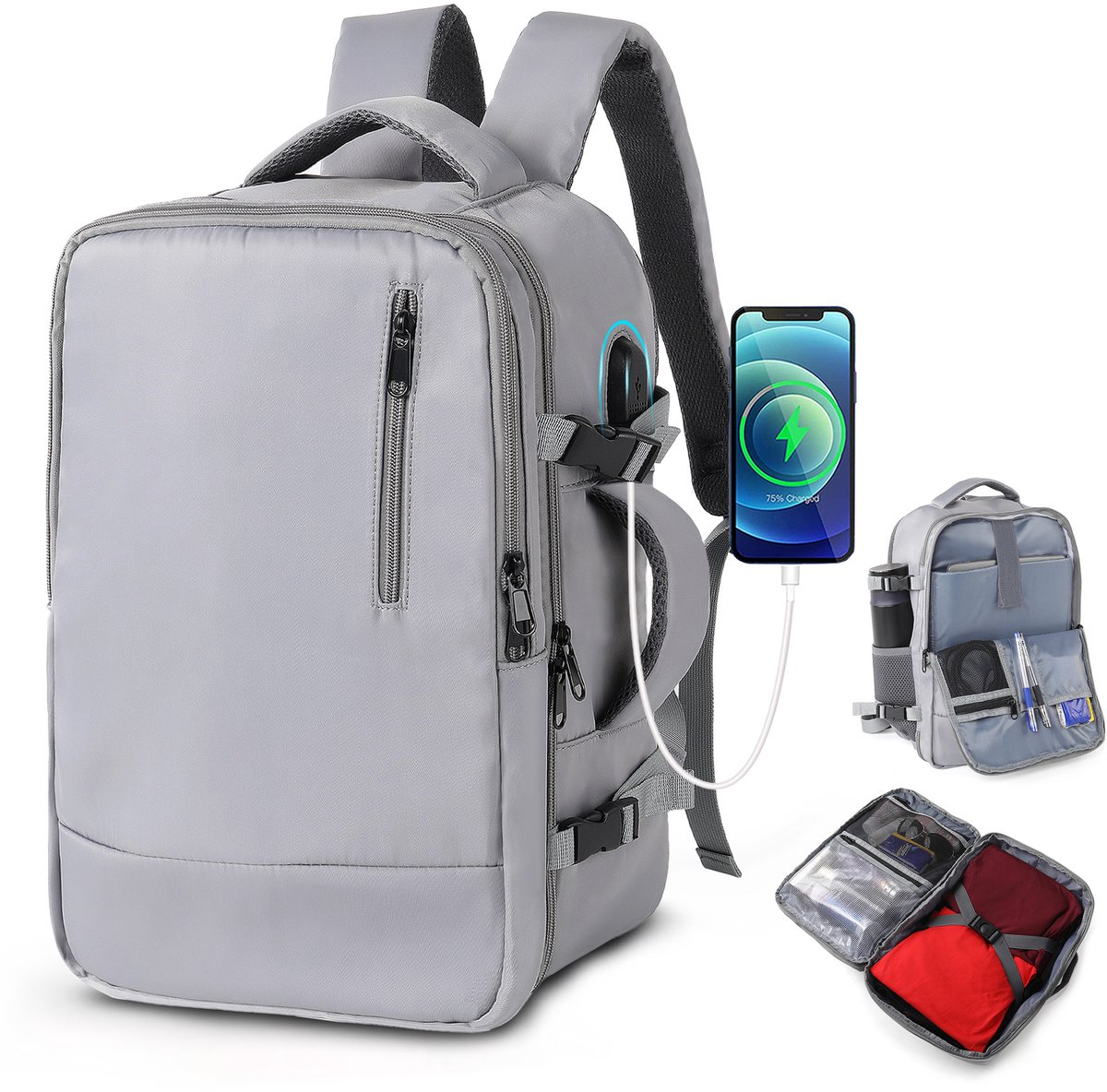 TAN.TOMI Reistas / Rugzak– Backpack - Handbagage 25L – Rugzak – Schooltas – Laptoptas – Lichtgewicht Waterafstotend – 29,5×16×41cm – Donkergrijs