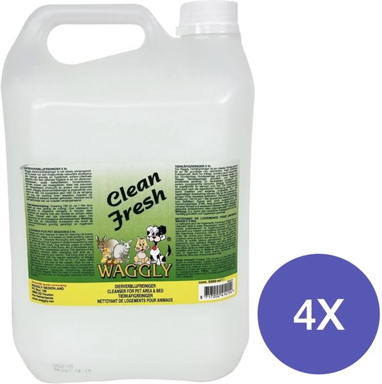 Combideal Waggly - Clean Fresh 4 x 5 LTR - Kennelreiniger - Urinegeur Verwijderaar- 4 Stuks - Voordeelverpakking