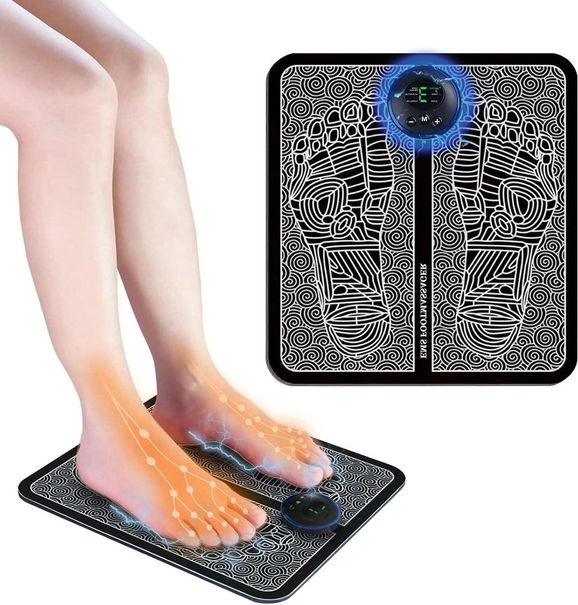 QPFO® Elektrische voetmassager – Voetcirculatie stimulator mat – Opvouwbaar en draagbaar – 6 massage modi – 8 intensiteitsniveaus – Voor pijnverlichting en betere doorbloeding