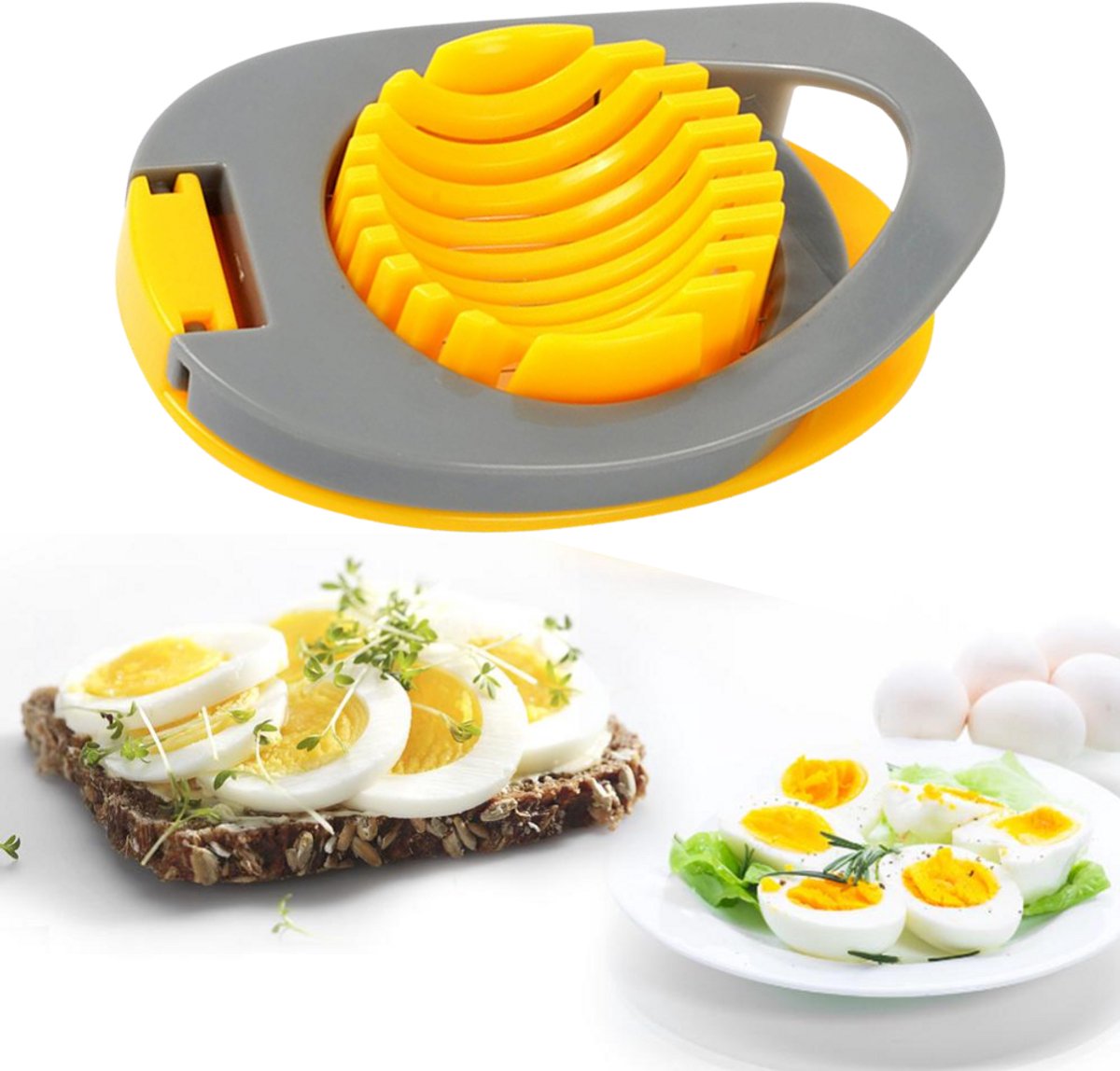 Eiersnijder - Professionele Kwalitatieve Eiersnijder - Egg slicer - Metalen Snijdraden - Eiersnijder - Snijden - Vaatwasbestendig - Metalen Houder - Stalen Eisnijder - Eisnijder - Ei-snijder - Ei Snijder - Grijs/Geel