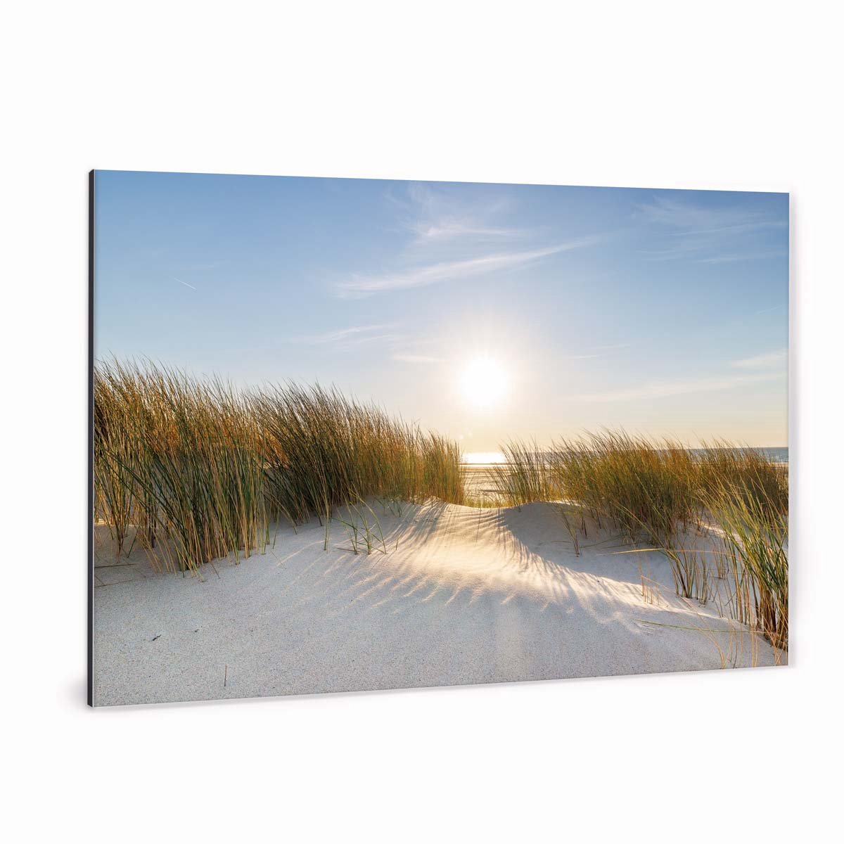 XXL Direct Fotoprint op aluminium - Zonsopgang Zeeuwse duinen - 75x50 | Superhoge printkwaliteit afdruk | Extra stevig 4 mm Alupanel-Blauwbond | Voorzien van een matte afwerking | Inclusief UV-coating | Geschikt voor binnen én buiten Meerkleurig
