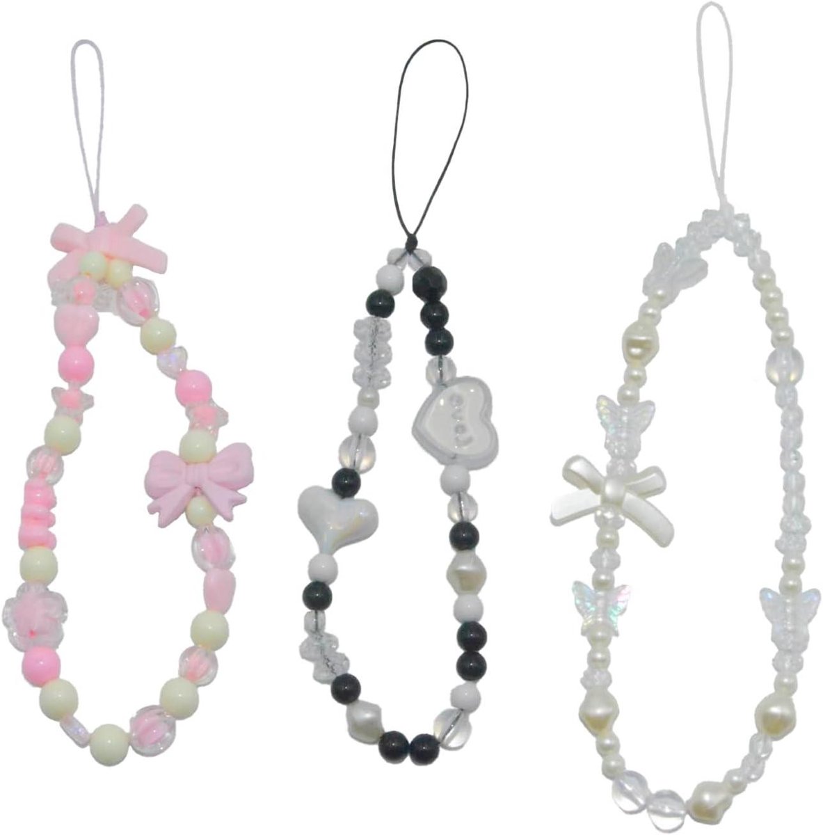 Telefoon bedels set - vlinder, knoop, bloem - decoratie charme - 3 stuks - mobiele telefoon accessoires