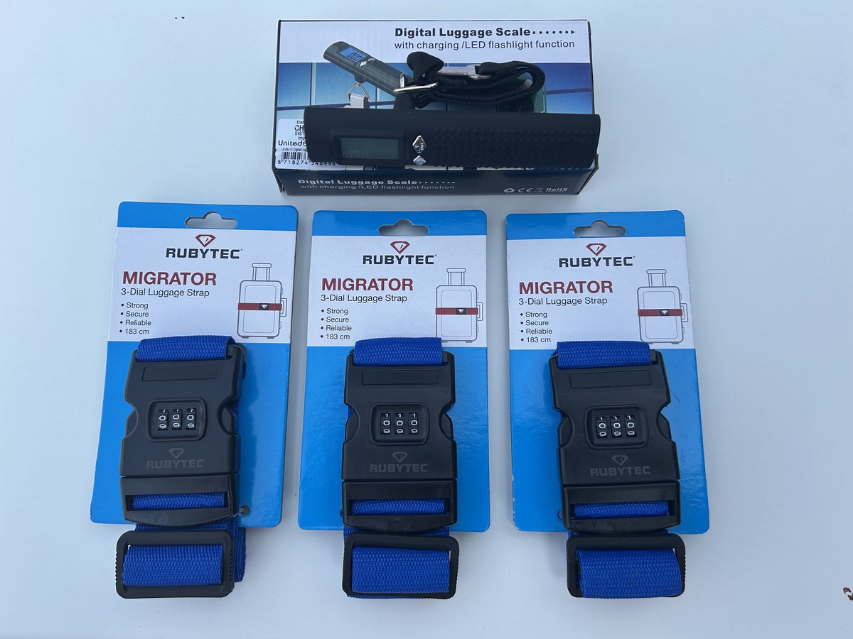 Kofferriem met Cijfer slot - Bagage Riem - Luggage Strap - Kofferband - Gesp - 183 Cm Blauw 3 Pack - 3 Stuks nu met extra weegschaal