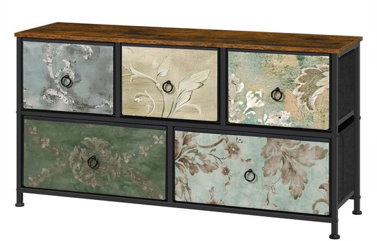 Ladekast met 5 Laden -Dressior - Kast - Voor Woonkamer, Slaapkamer, Keuken of Hal - TV-Kast & Dressoir - Met Stof en Metalen Frame van