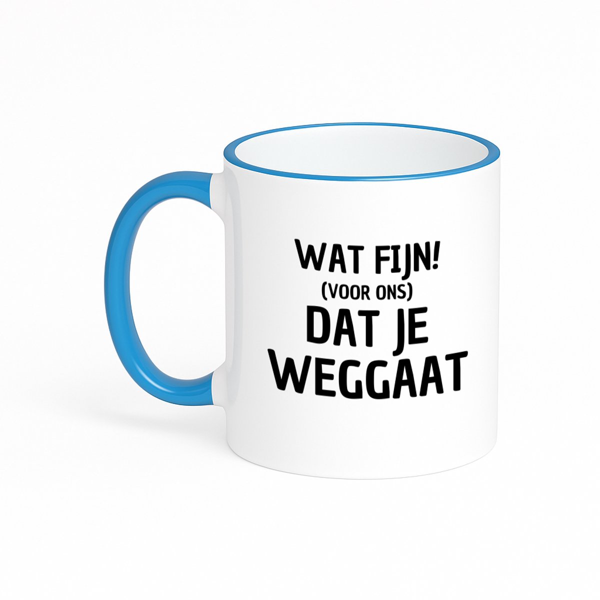 Hacebo® - Wat fijn dat je weggaat koffiebeker met gekleurde rand blauw - Afscheid bedank cadeau - collega's - thee mok - koffie beker - werk - afscheidscadeau - verjaardagscadeau - koffiemok - 330 ML