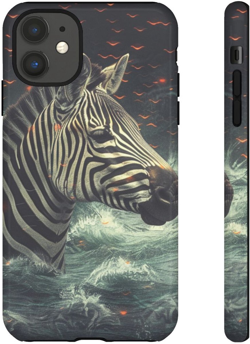 Zebra in Water met Gloeiende Vonken – Telefoonhoesje Geschikt voor iPhone 11