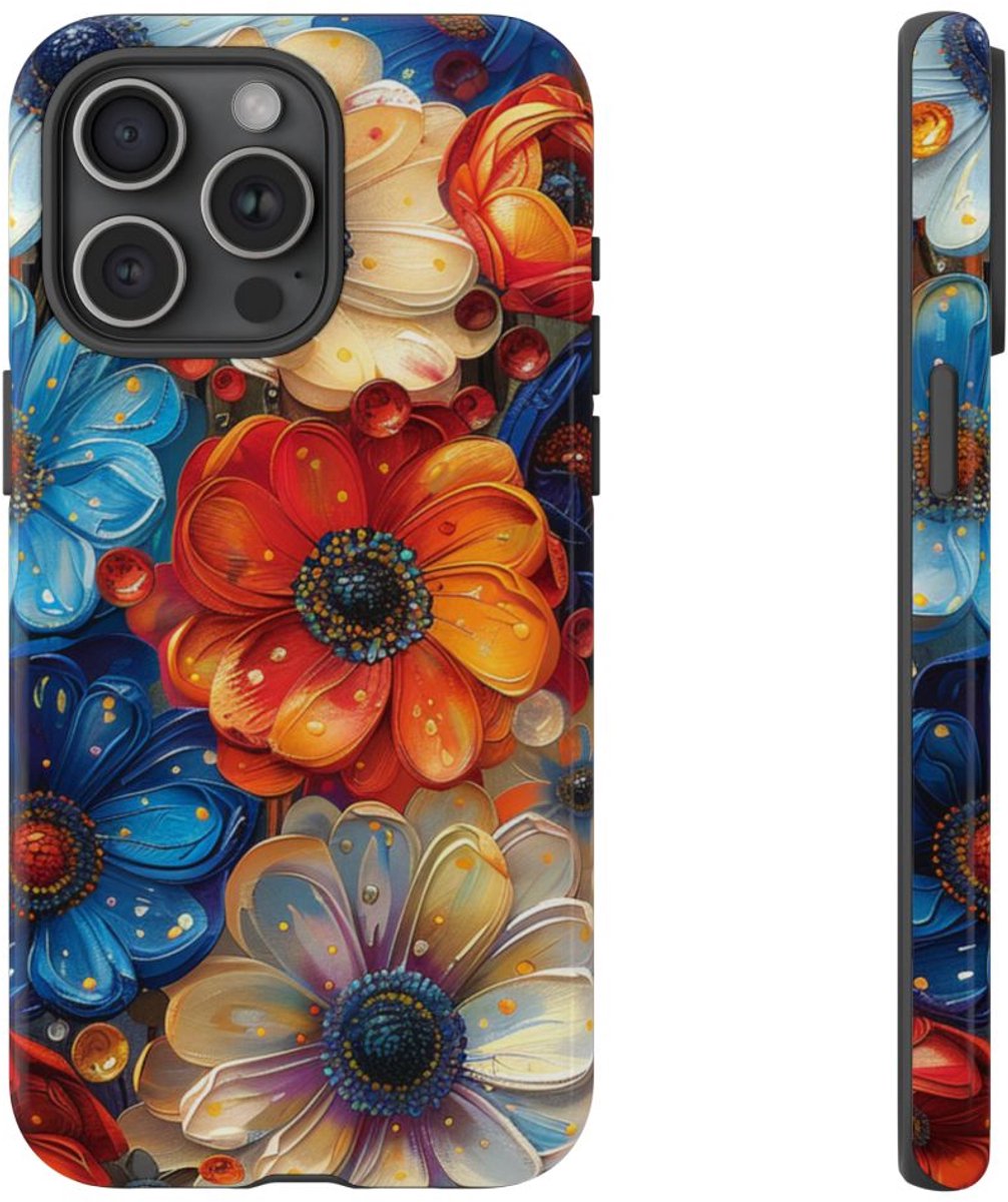 Levendig Abstract Bloemenpatroon – Telefoonhoesje Geschikt voor iPhone 15 Pro Max