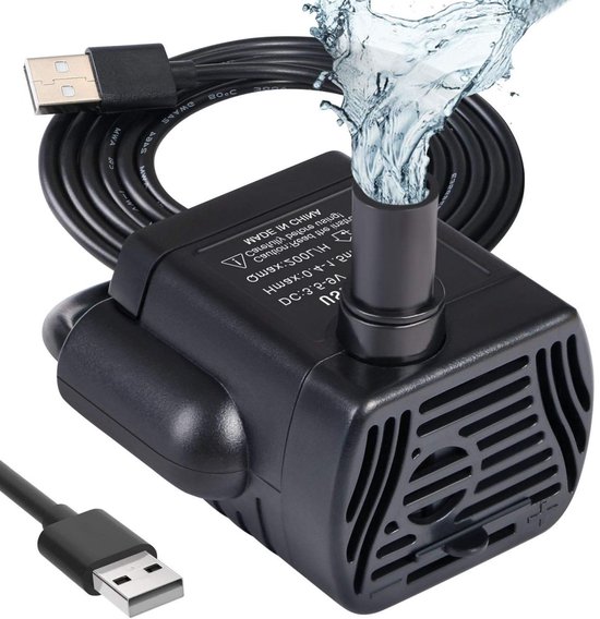 EXCITAT Waterpomp - Aquarium pomp - Kleine - USB mini waterpomp - 200L/H - voor vijverfontein aquarium - 3,5-9V 1-3W - kabel 1,4 m - 2 zuignappen