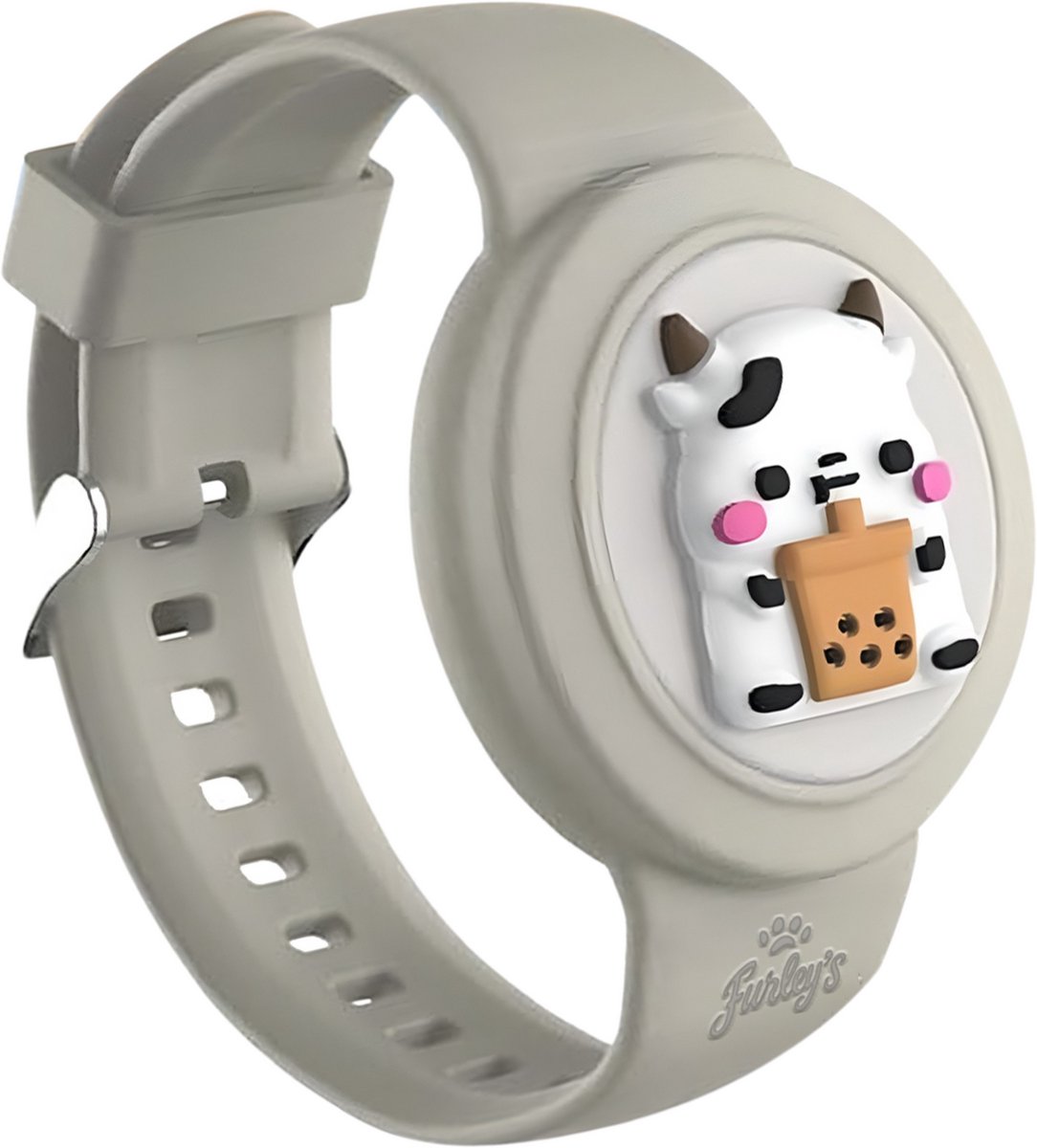 Furley’s Waterdichte Armband voor Kinderen - Geschikt voor Apple AirTag - Verstelbare Siliconen Band - Veilig Comfortabel - Grijze Koe