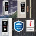 Deurbel met camera met verschillende weersymbolen (regen, zon, nacht) en temperatuurindicator. Waterdicht IP65.