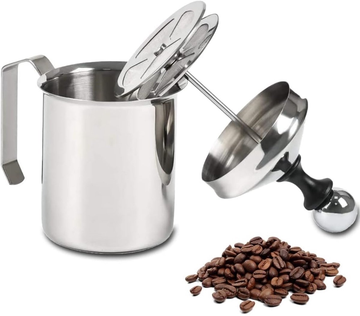 EXCITAT Melkopschuimer - Roestvrijstalen melkopschuimer - Handmatige melkopschuimer - Geschikt voor thuis, café, hotel - 500 ml