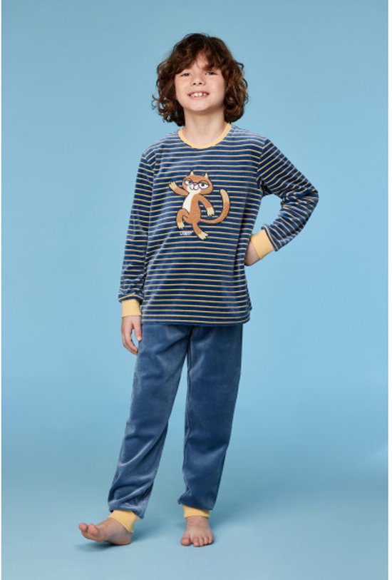 Woody Garçons- Pyjama homme rayures anthracite-jaune - taille 128/8J