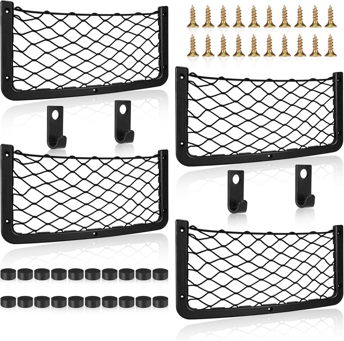 Image of 4 stuks - Nettas voor kofferbak auto - organizer-nettas - opbergnet voor kofferbak autodak - Bagagenet - Scheidingsnet - Universele Kofferbak - 36 x 18CM - Zwart