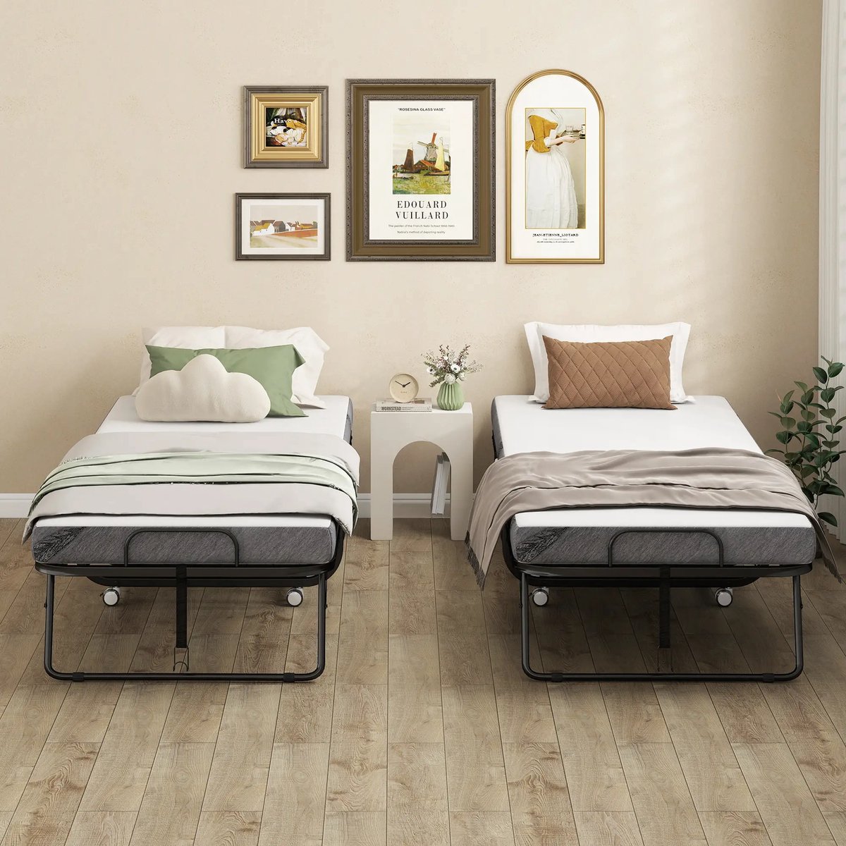 Pugsdrly Logeerbed opklapbed met wieltjes staal+schuimrubber wit+zwart 200 x 80 x 42,5 cm
