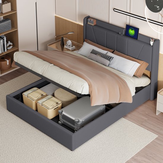 Hydraulisch Opbergbed 140x200 Tweepersoonsbed Met Opbergruimte & LED-verlichting | 140x200 Cm Fluwelen Bedframe - Crèmekleurig 2 Persoonsbed Met Opbergruimte Hydraulisch Opbergbed 140x200 Tweepersoonsbed Met Opbergruimte & LED-verlichting | 140x200 Cm Fluwelen Bedframe - Crèmekleurig 2 Persoonsbed Met Opbergruimte