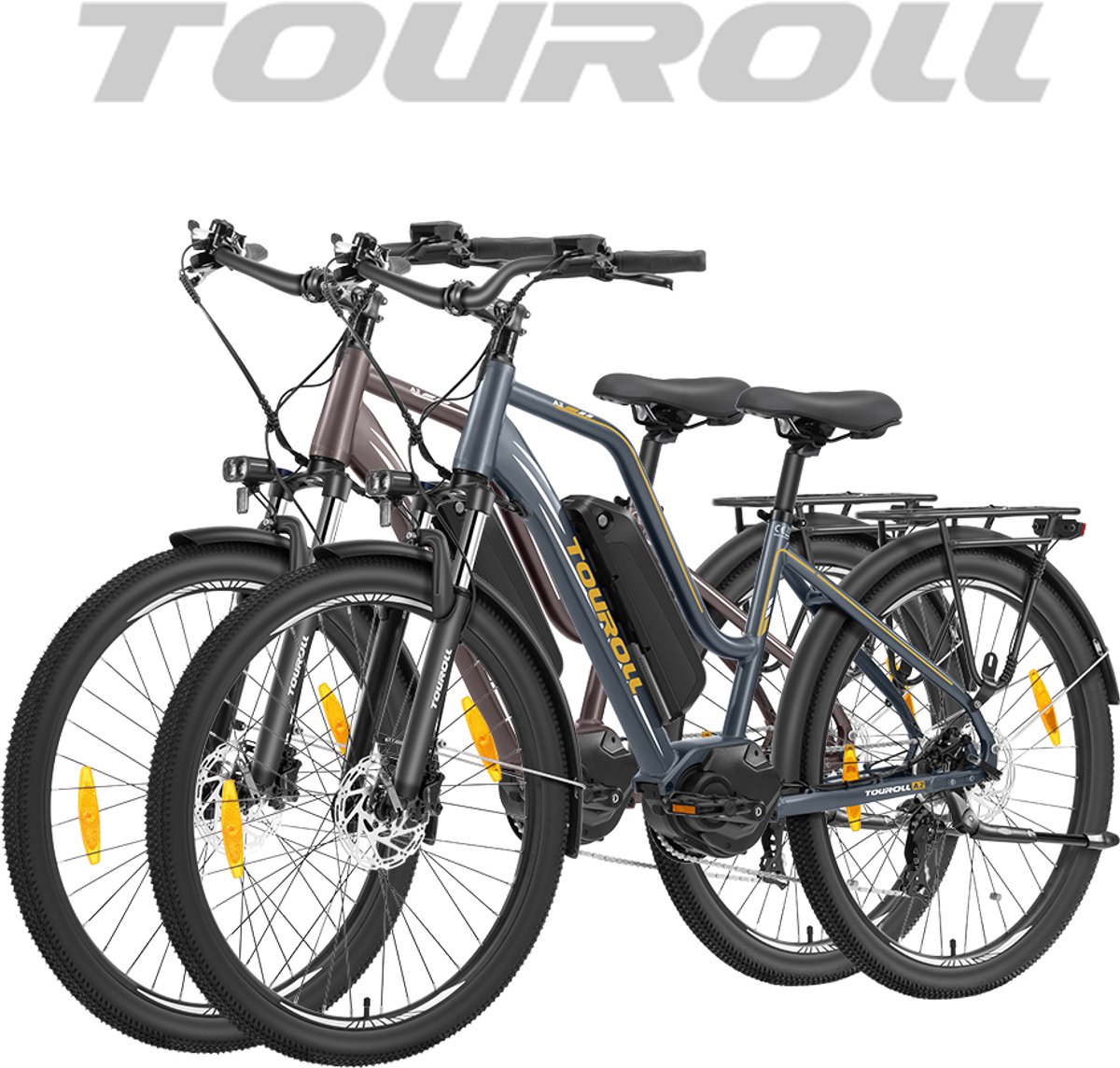 Fietssets:Touroll MA2 Middenmotor Elektrische Fiets 250W Motor 25km/h Externe Batterij Europese Standaard Donkerbruin + Donkergrijs - Fietssets:Touroll - €1.399,00