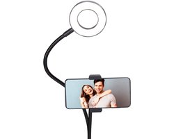 Grundig Ringlamp met Telefoonhouder - Ringlight met Tafelklem - Ø9cm Ringlicht met 24 LED's - 3 Lichtstanden en 9 Helderheidsniveaus - USB Voeding - Flexibele Armen - Voor Selfies en Video's