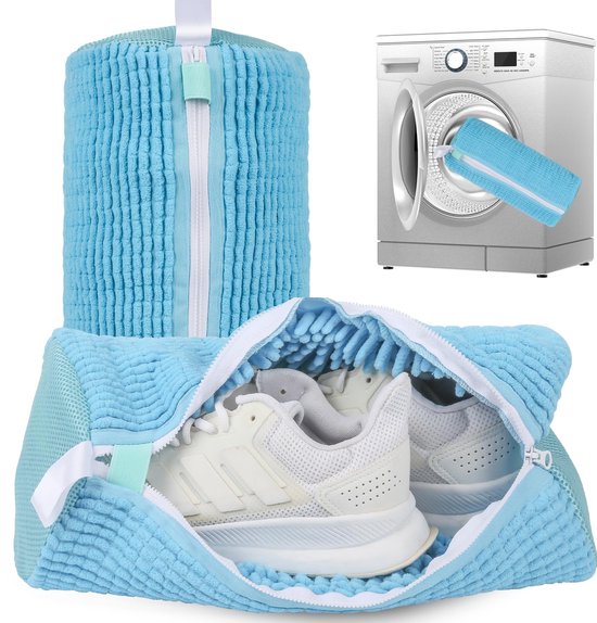 Foto: 2 stuks blauwe schoenenwasmachinezakken waszak voor wasmachine en droger herbruikbare rits pluche sneakerwasmachinezak voor schoenen sportschool tennis sport delicate