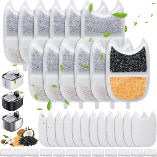 12-Pack Filters voor Kattenfontein - Compatibel met 4L Drinkfontein - Inclusief 12 Filters en Sponzen