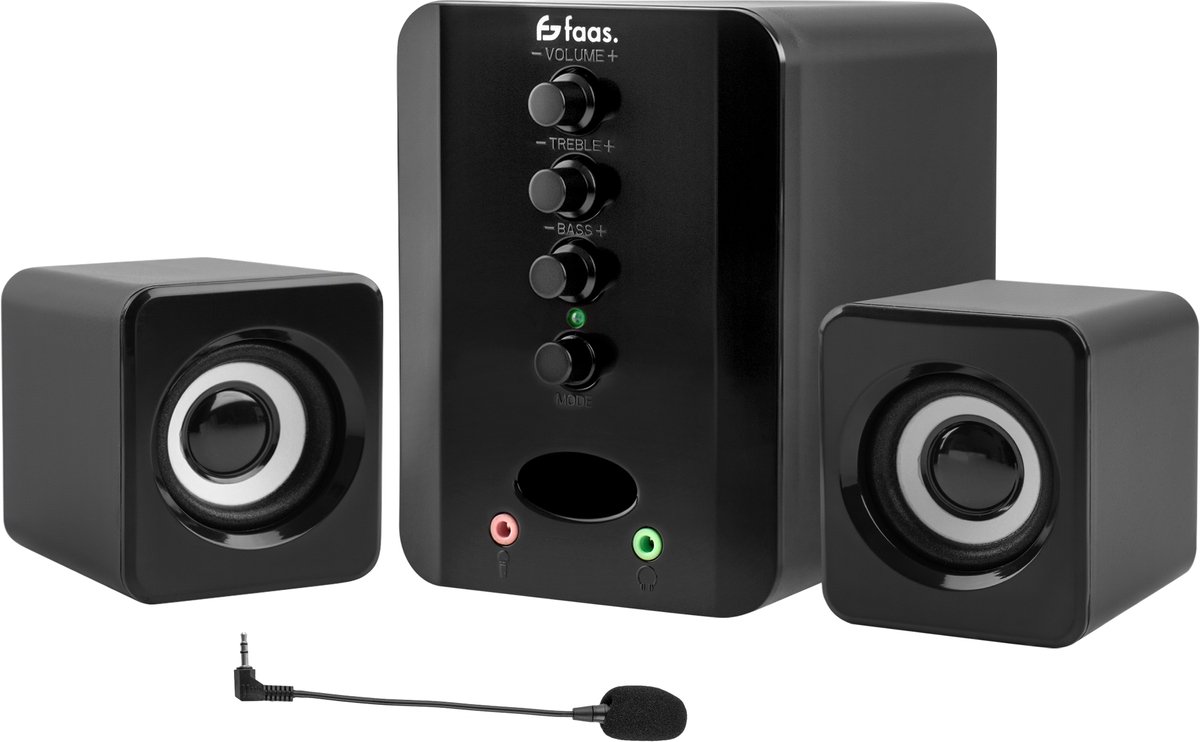 PC Speakers - Met Bluetooth 5.0 - Computer Speakers - Speakers voor PC - USB-C en USB-A - Complete 3-Delige Set - Speakerset - Zwart en Blauw - Faas
