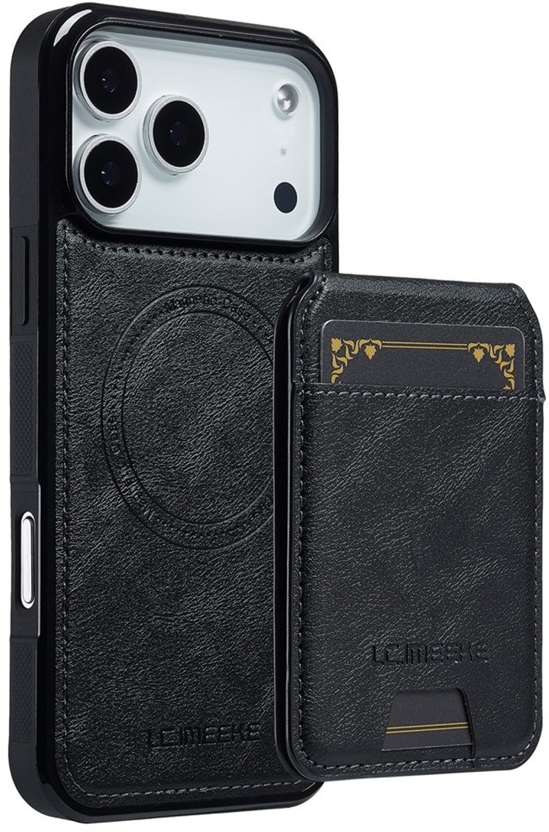 LC.IMEEKE Hoesje - Geschikt voor iPhone 17 Pro Hoesje - LC.IMEEKE L3 - Leather Back Cover met Pasjeshouder - MagSafe Compatible - Zwart