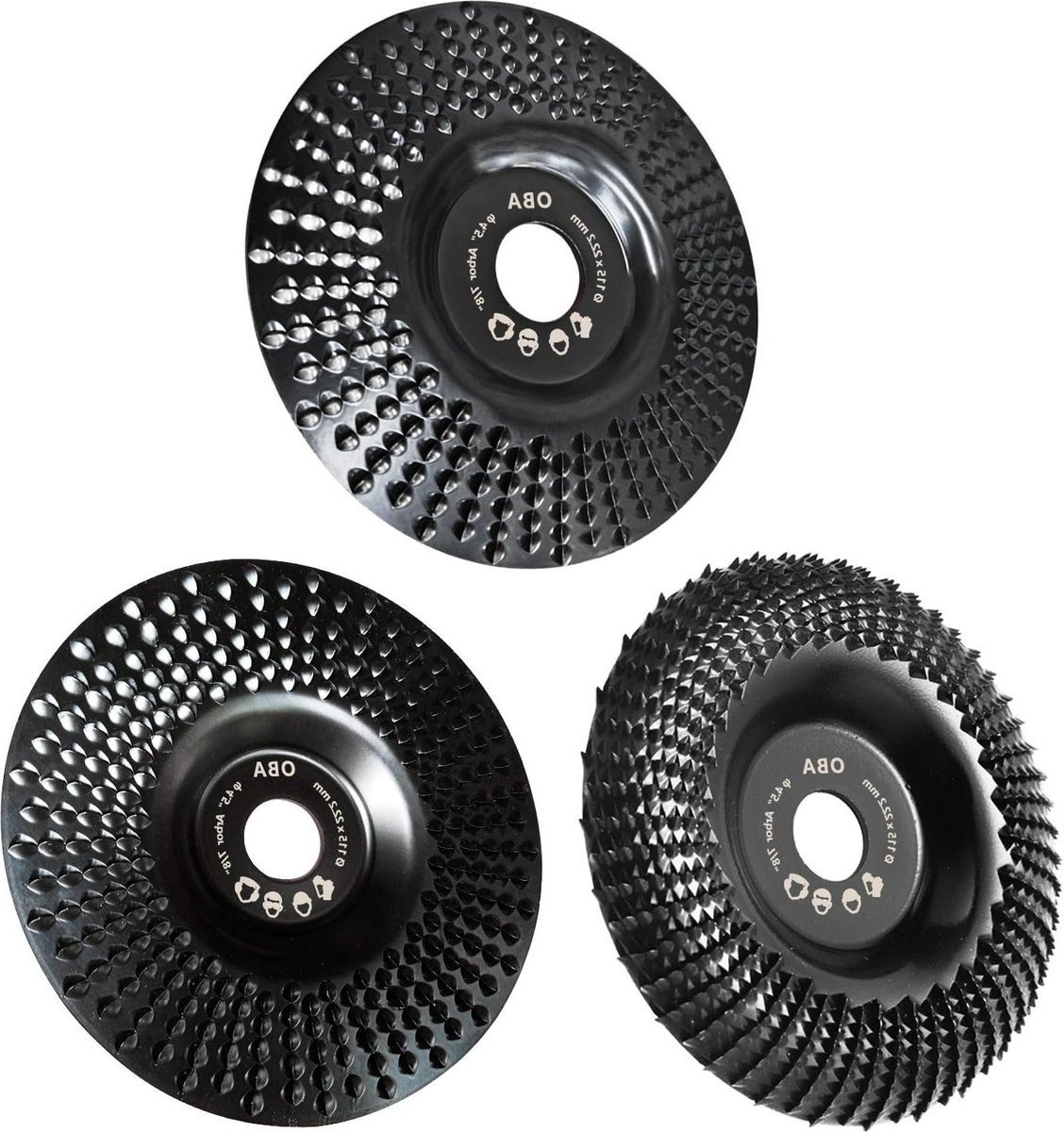 QPFO® Houtsnijwerk slijpschijf 115mm - set van 3 stuks - hout slijpwiel shaping disc voor haakse slijper 22.23mm asgat
