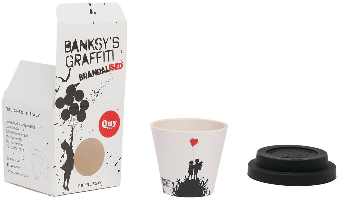 Quy Cup - 90ml Ecologische Espresso Reisbeker - De originele Banksy's Graffiti "Kids On Gun Hill" 7x7x7cm