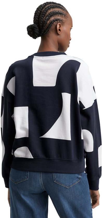 Tom Tailor Denim - Sweatshirt met patroon in losse pasvorm - Maat S - navy white big scale print