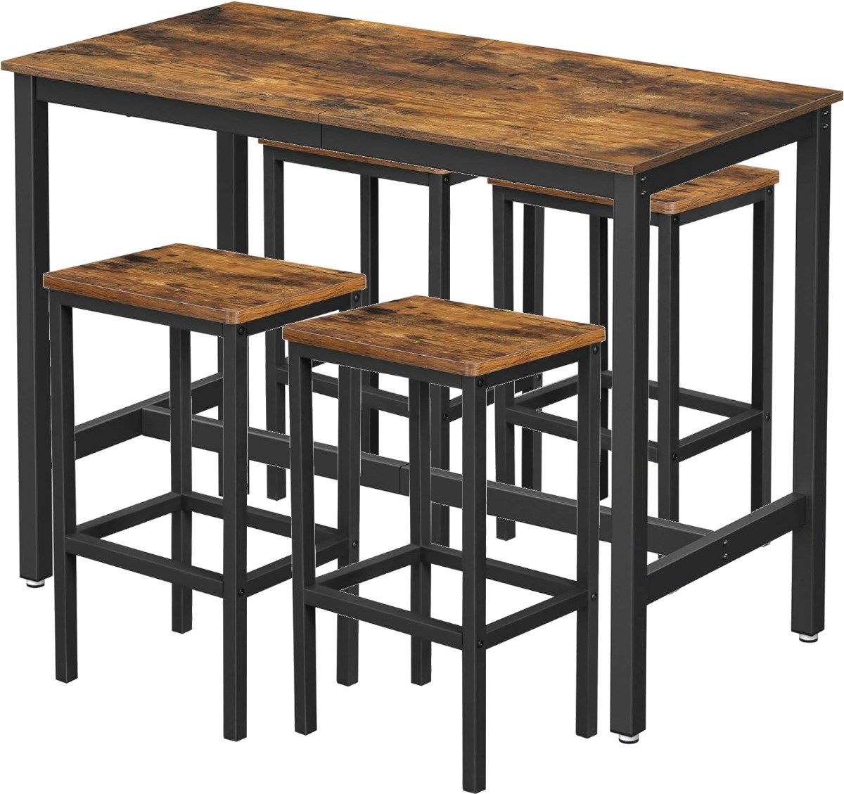 Hoppa! Bartafel- en barkrukkenset | Bruin & Zwart | Bartafel 120×60×90 cm, 4 barkrukken 30×40×65 cm (L×B×H)