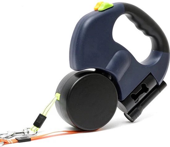 Dubbele Uittrekbare Hondenriem - HDW - Rolriem Voor 2 Honden - 3 Meter - Verstelbaar - Reflecterende Lijnen - Met Zaklamp en Poepzakjeshouder - 360° Draaibaar