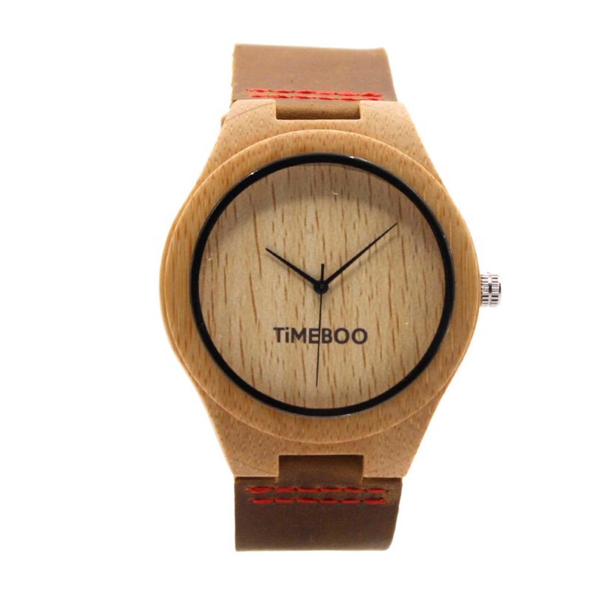 Timeboo horloge Big | Bamboe houten horloge | Heren - leer - Brown-Red - zonder cijfers