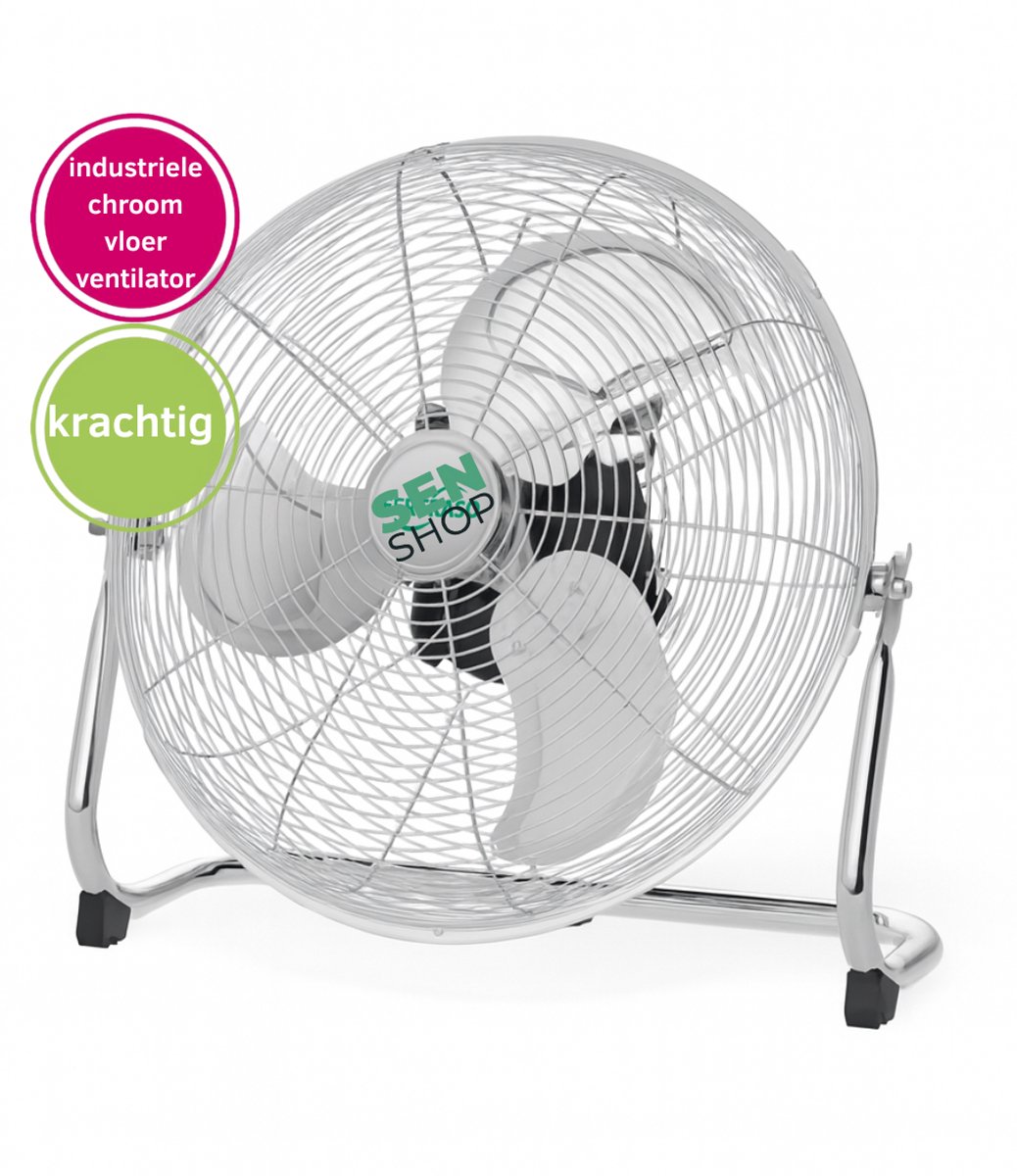 Vloer ventilator 45cm, Floorfan 45cm, 45watt vloer fan, fertraso vloerfan 45 cm, krachtige vloerfan, 3 standen vloerfan, metal blades floor fan, industrial vloer fan, chroom ventilatormetalen ventilator, vloer ventilator voor werk en kantoor