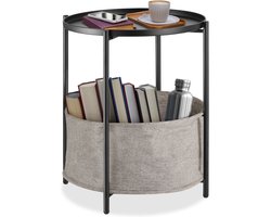tectake® Bijzettafel Canterbury - Rond - Ø 45,5 x 53cm - 2 Niveaus - Kleine Salontafel met Afneembaar Dienblad en Grote Stoffen Mand - In Hoogte Verstelbaar - Draagkracht 30kg - Tafeltje voor Woonkamer en Slaapkamer - Zwart