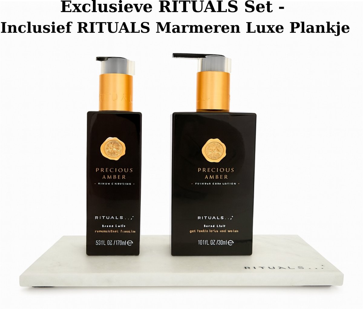 Rituals - Amber - Bath Set - Hand Wash 300 ml + Hand Balm 175 ml + RITUALS Luxe Marmeren Plankje - Hand Zeep - RITUALS Luxury Tray